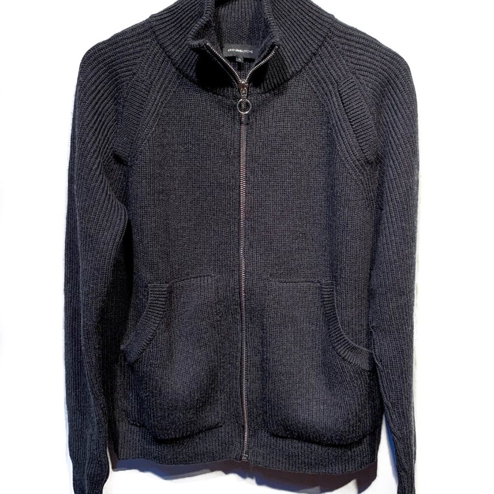 Kris Van Assche Grey Wool Ribbed Zip-up Pocketed Sweater